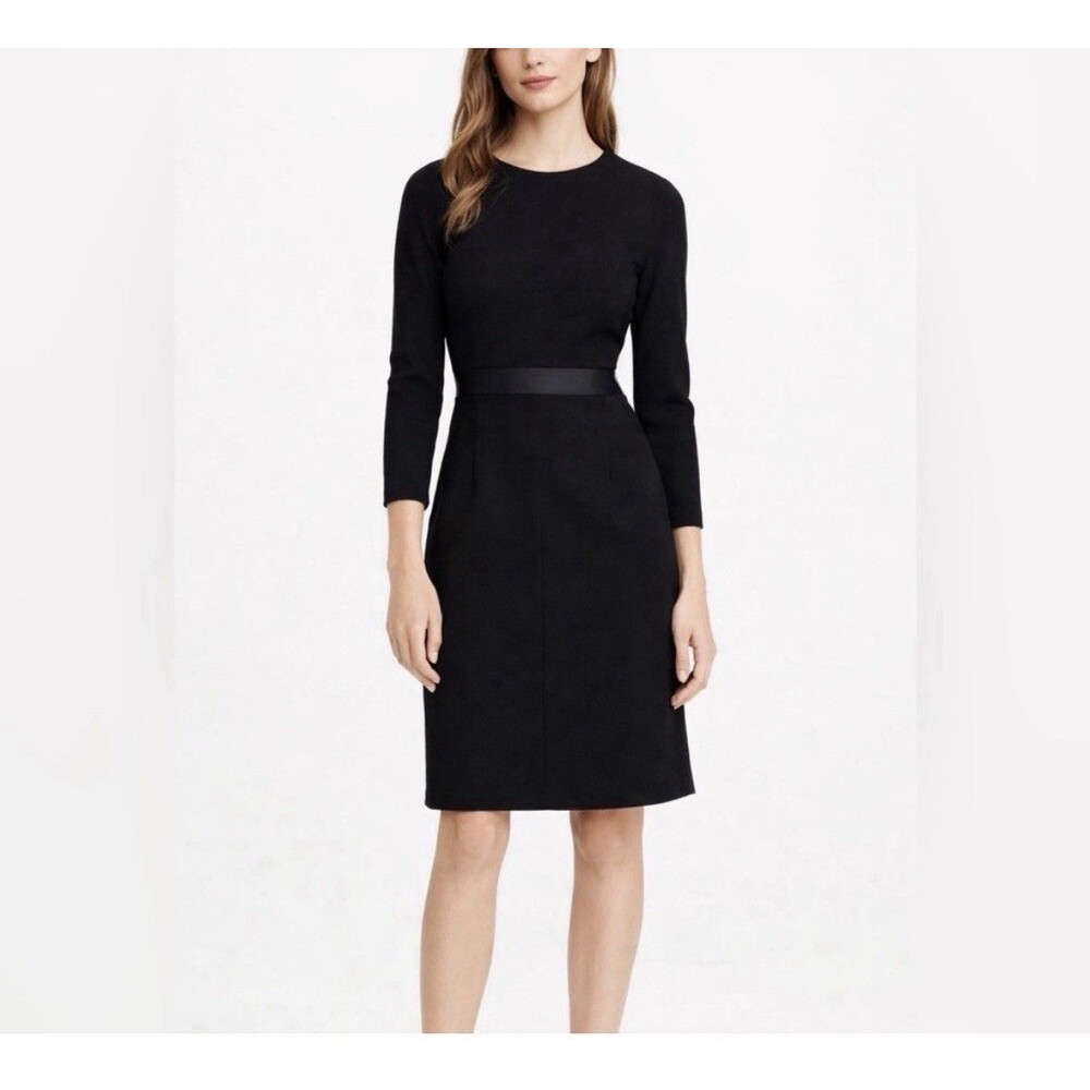 J Crew Black Double Faced 100% Wool Crepe 3/4 Sleeve Mini Dress Size 00
